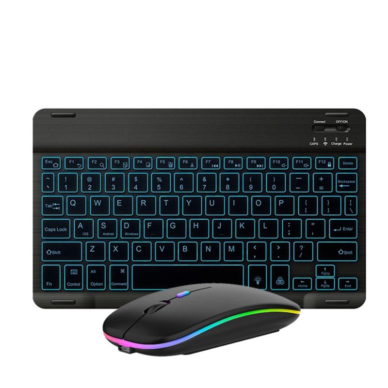 10 Inch RGB Colorful Backlit Bluetooth Keyboard And Mouse Set For Mobile Phone / Tablet (Black)  |  Wireless Keyboards Computer Accessories Wireless Keyboards