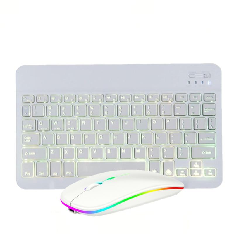 10 Inch RGB Colorful Backlit Bluetooth Keyboard And Mouse Set For Mobile Phone / Tablet (White)  |  Wireless Keyboards Computer Accessories Wireless Keyboards