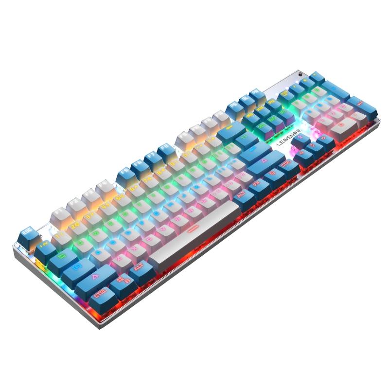 104 Keys Green Shaft RGB Luminous Keyboard Computer Game USB Wired Metal Mechanical Keyboard, Cabel Length: 1.5m, Style: Double Imposition Version (White Blue)  |  Wired Keyboards Computer Accessories Wired Keyboards