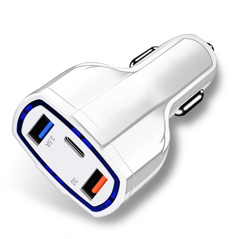 2 PCS QC3.0 Fast Charge Car Charger 3.5A Dual USB With Type-C Interface Output Car Charger (White)  |  Car Charger Car Charger Car Charger