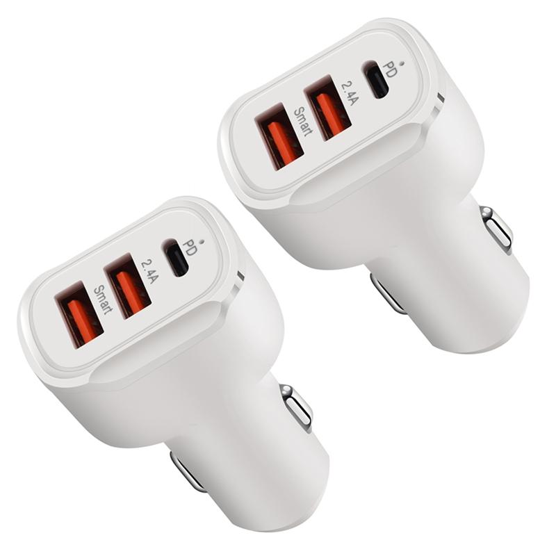 2PCS PD+2.4A Dual USB Car Charger, Style: 3 Ports (White)  |  Car Charger Car Charger Car Charger