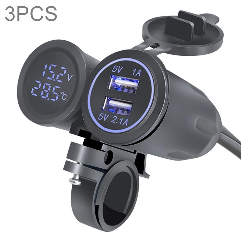 3 PCS Dual USB 3.1A Car Charger 9-30V with Temperature Voltage Holder (Blue Light)  |  Car Charger Car Charger Car Charger