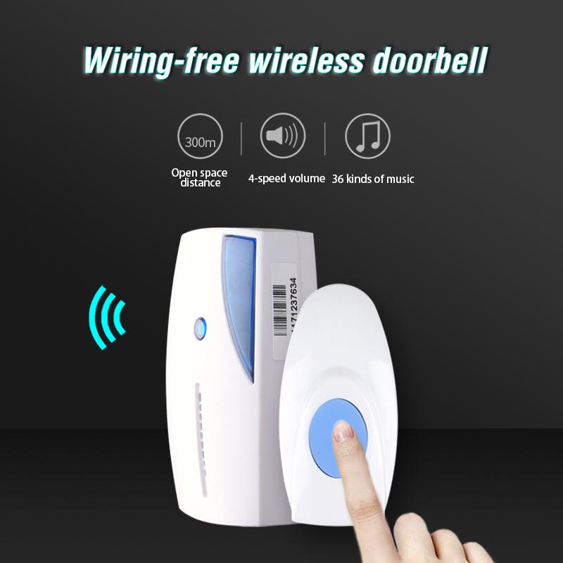 300 Meter Smart Wireless Home Security Doorbells Long Range Remote Control Doorbell 36 Chime Home Cordless Portable Door bell  |  Wireless Doorbell Security & Surveillance Wireless Doorbell