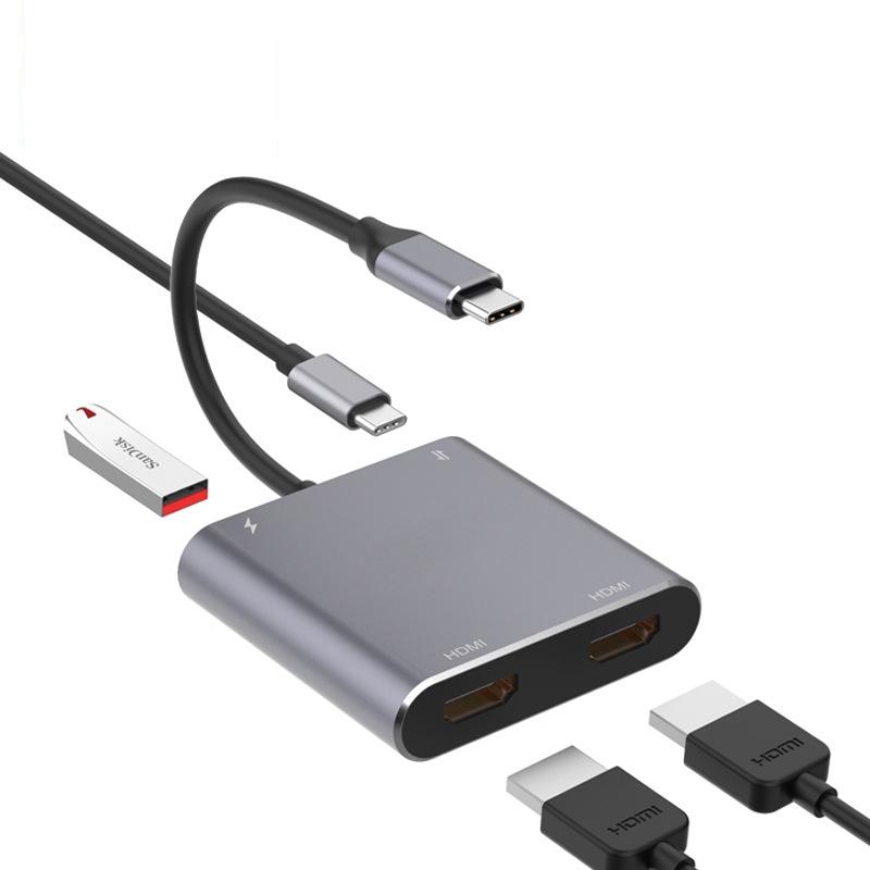 4 in 1 Type-C to Dual HDMI + USB + Type-C HUB Adapter  |  USB Hubs Computer Accessories USB Hubs