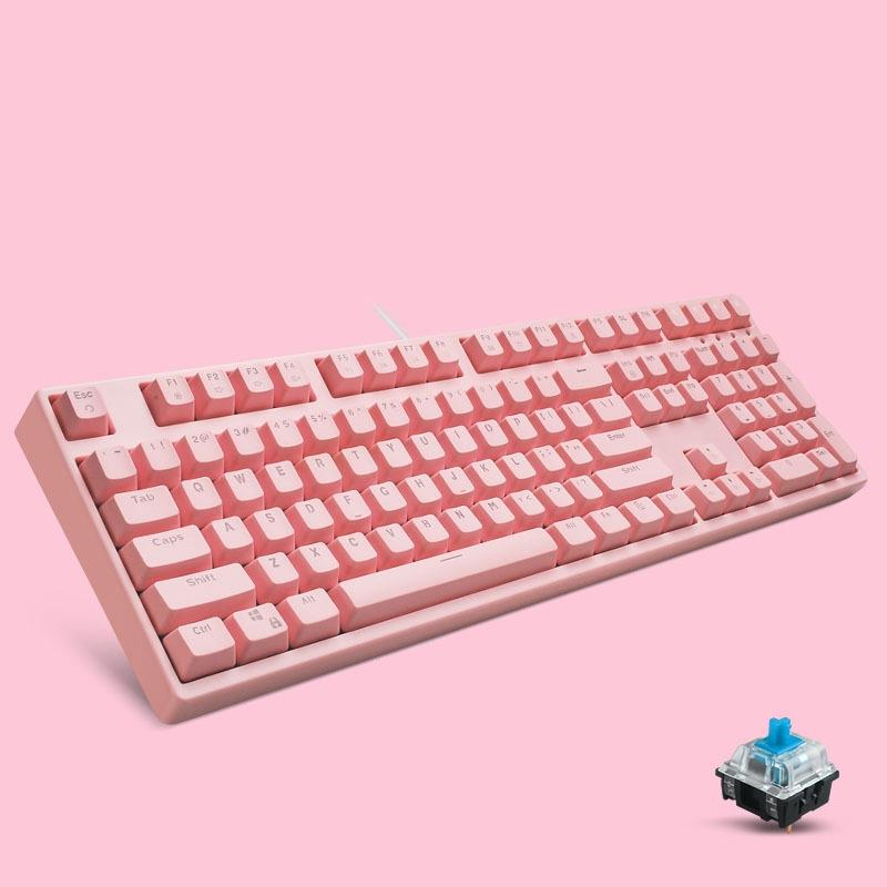 87/108 Keys Gaming Mechanical Keyboard, Colour: FY108 Pink Shell Pink Cap Green Shaft  |  Wired Keyboards Computer Accessories Wired Keyboards