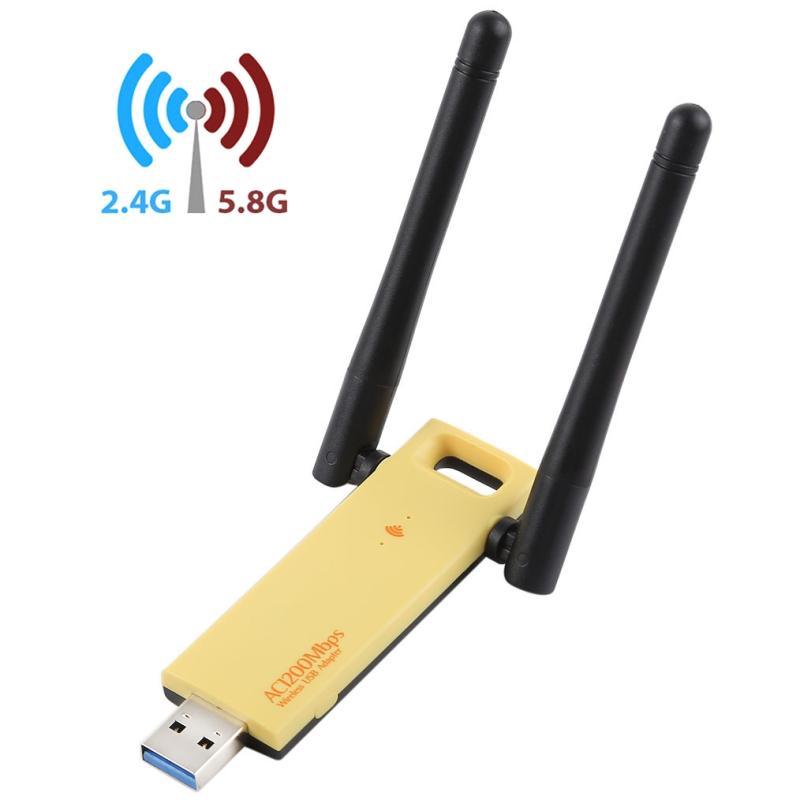 AC1200Mbps 2.4GHz & 5GHz Dual Band USB 3.0 WiFi Adapter External Network Card with 2 External Antenna (Yellow)  |  USB Network Adapter Computer Accessories USB Network Adapter