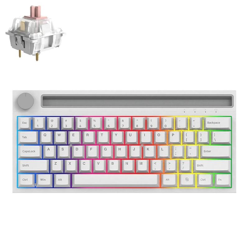 Ajazz K620T 62 Keys Bluetooth Wireless Dual Mode Mechanical Keyboard, Style: Pink Shaft (White)  |  Wireless Keyboards Computer Accessories Wireless Keyboards