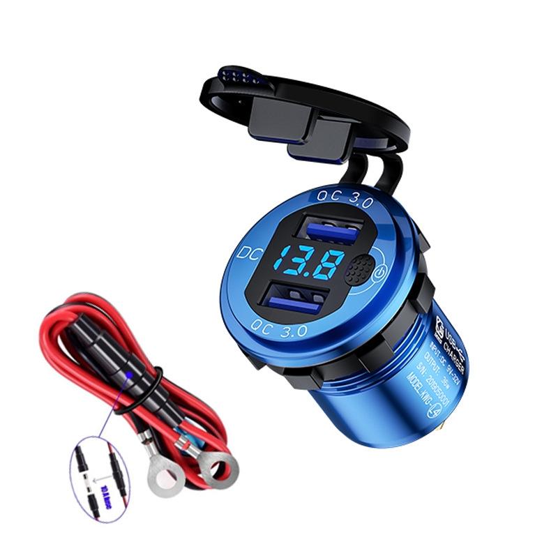 Aluminum Alloy Double QC3.0 Fast Charge With Button Switch Car USB Charger Waterproof Car Charger Specification: lue Shell Blue Light With 60cm Line  |  Car Charger Car Charger Car Charger