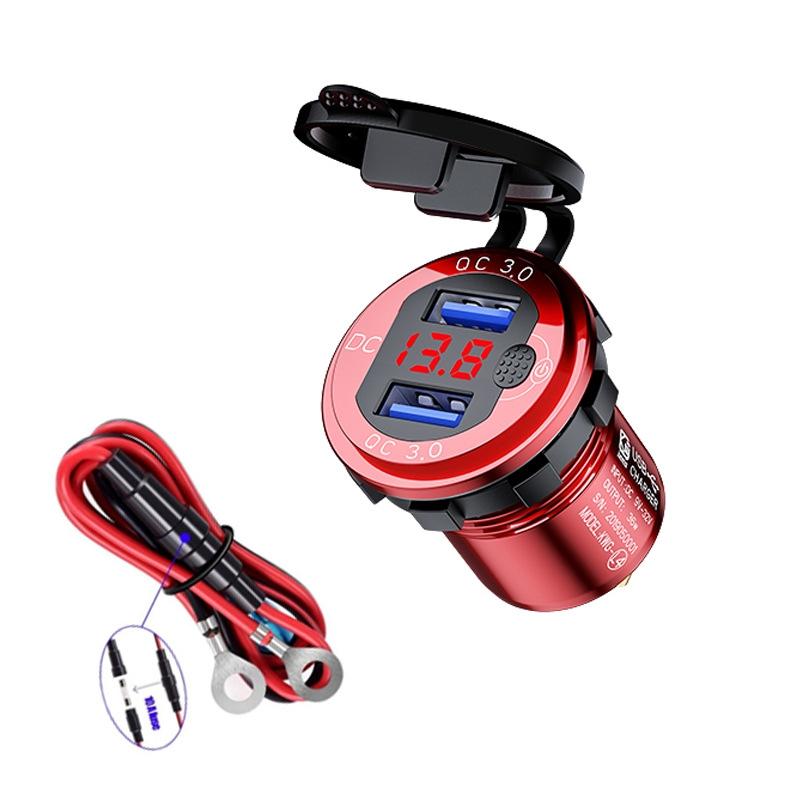 Aluminum Alloy Double QC3.0 Fast Charge With Button Switch Car USB Charger Waterproof Car Charger Specification: Red Shell Red Light With 60cm Line  |  Car Charger Car Charger Car Charger