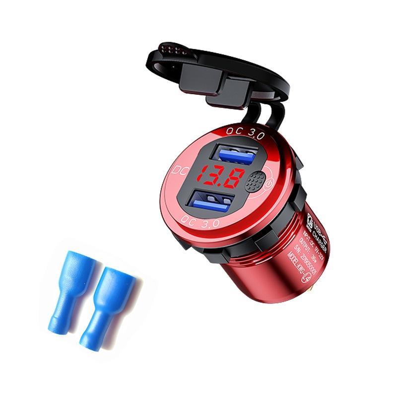 Aluminum Alloy Double QC3.0 Fast Charge With Button Switch Car USB Charger Waterproof Car Charger Specification: Red Shell Red Light With Terminal  |  Car Charger Car Charger Car Charger