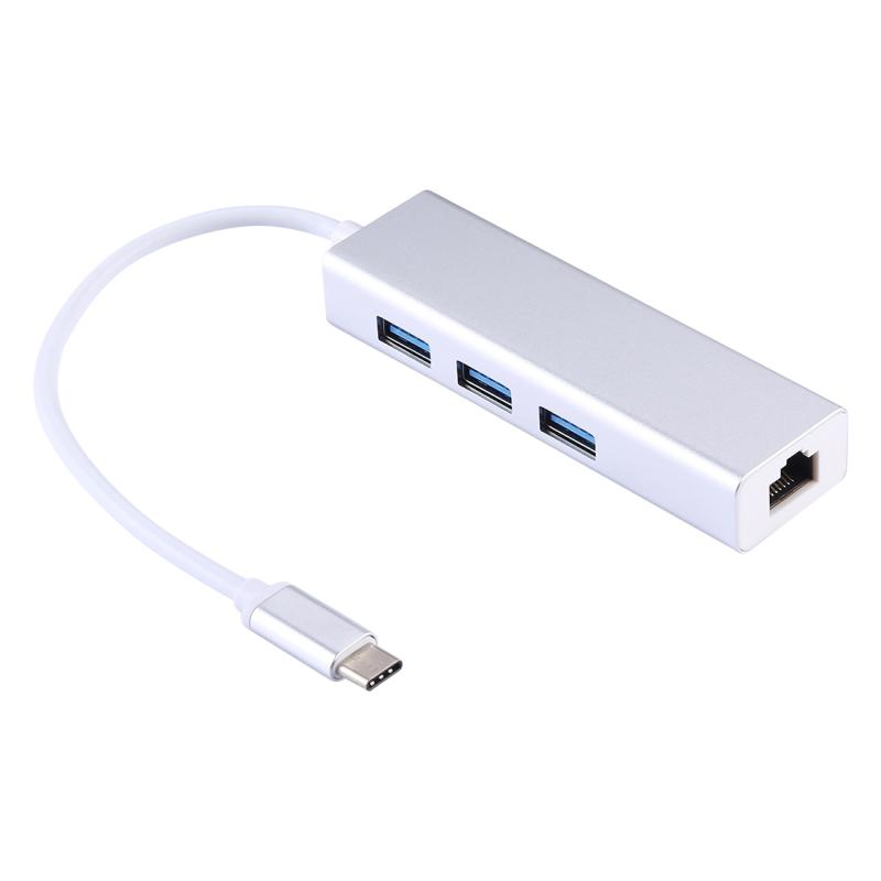 Aluminum Shell 3 USB3.0 Ports HUB + USB-C / Type-C Gigabit Ethernet Adapter – USB Type-C 1000Mbps  |  USB Hubs Computer Accessories USB Hubs