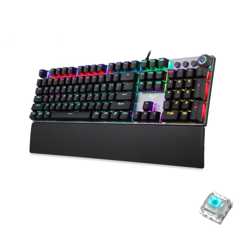 AULA F2088 108 Keys Mixed Light Mechanical Blue Switch Wired USB Gaming Keyboard with Metal Button (Black) – Blue Switch Black  |  Wired Keyboards Computer Accessories Wired Keyboards