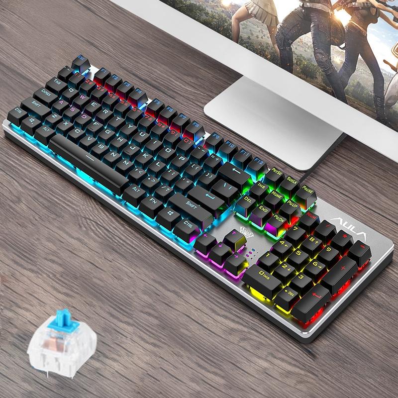 AULA S2016 104-keys Square Key Cap Mixing Light Mechanical Blue Switch Metal Panel Wired USB Gaming Keyboard, Length: 1.6m – Square Key (Blue Switch)  |  Wired Keyboards Computer Accessories Wired Keyboards