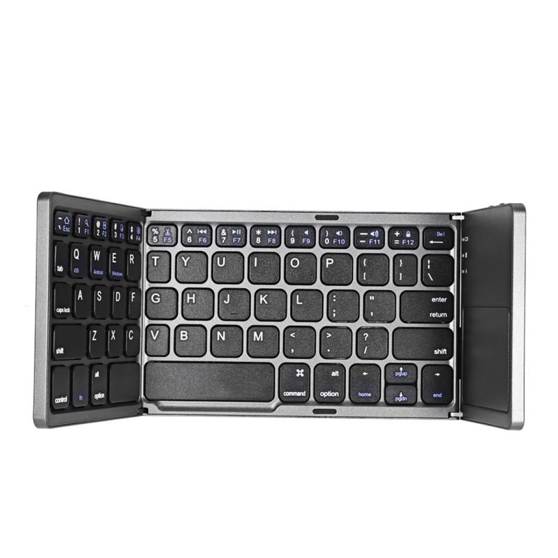 B033 Rechargeable 3-Folding 64 Keys Bluetooth Wireless Keyboard with Touchpad (Grey) – 3-Folding 64 Keys with Touchpad Black  |  Wireless Keyboards Computer Accessories Wireless Keyboards