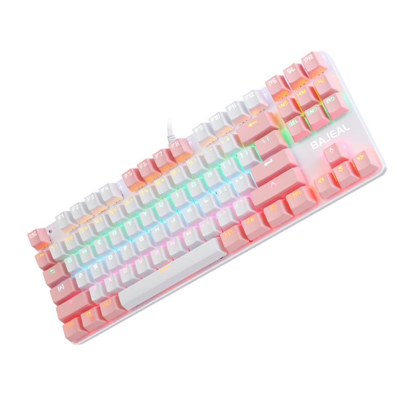 BAJEAL K100 87 Keys Green Shaft Wired Mechanical Keyboard, Cable Length: 1.6m (White Pink)  |  Wired Keyboards Computer Accessories Wired Keyboards