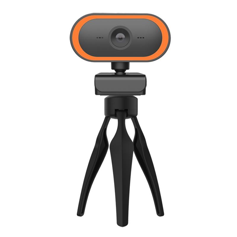 C11 2K Picture Quality HD Without Distortion 360 Degrees Rotate Built-in Microphone Sound Clear Webcams with Tripod (Orange)  |  Webcams Computer Accessories Webcams