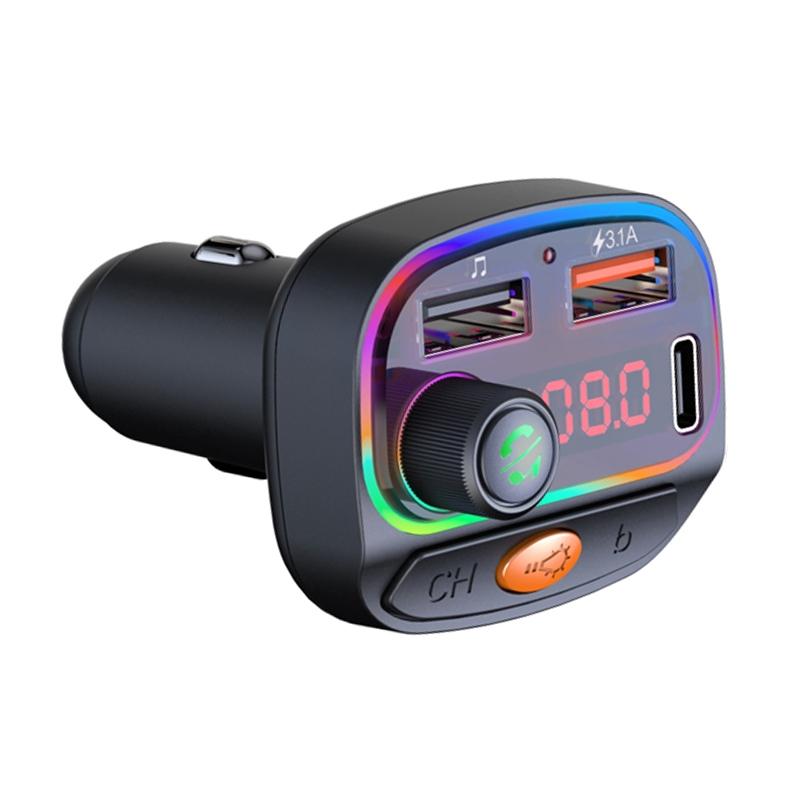 C15 Multifunctional Car Dual 3.1A+Type-C USB Charger Bluetooth FM Transmitter with Atmosphere Light  |  Bluetooth Car Kits Bluetooth Car Kits Bluetooth Car Kits