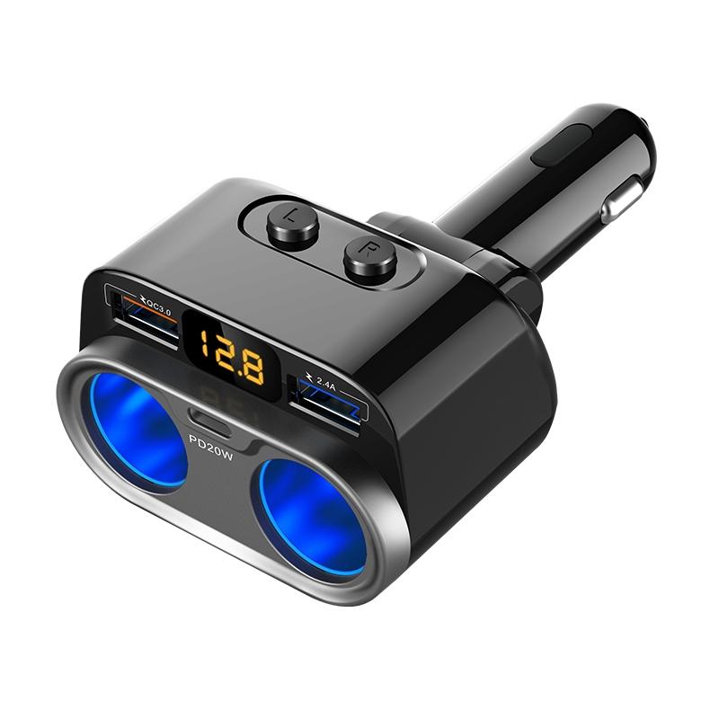 C47PQ Car Cigarette Lighter + Dual USB + Type-C Car Charger (Black)  |  Car Charger Car Charger Car Charger