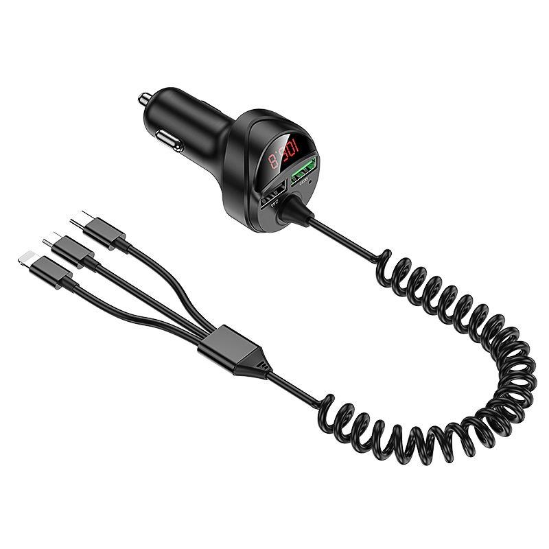 C68 LED Digital Display QC3.0 Fast Car Charger 3 in 1 with Spring Cable (Black) – C68 with Spring Cable  |  Car Charger Car Charger Car Charger