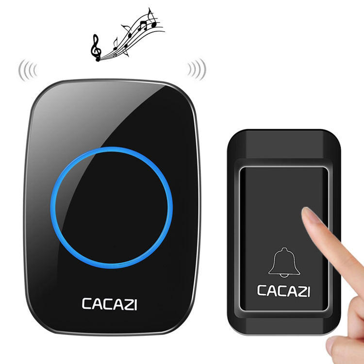 CACAZI A10G One Button One Receivers Self-Powered Wireless Home Cordless Bell (Black) – 1 Button 1 Receivers  |  Wireless Doorbell Security & Surveillance Wireless Doorbell