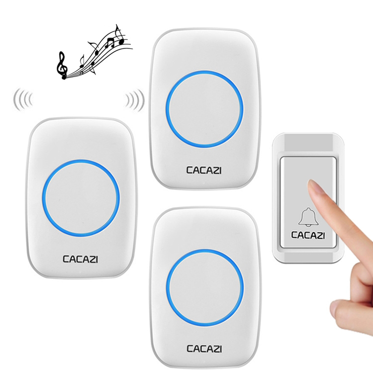 CACAZI A10G One Button Three Receivers Self-Powered Wireless Home Cordless Bell (White) – 1 Button 3 Receivers  |  Wireless Doorbell Security & Surveillance Wireless Doorbell