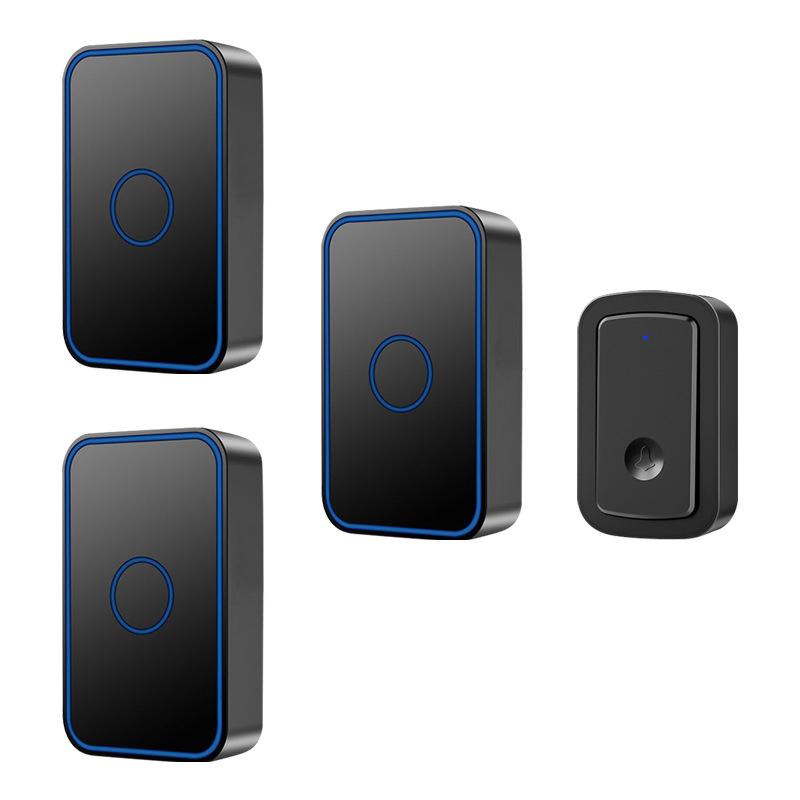 CACAZI A19 1-For-3 Battery Powered Waterproof Wireless Music Doorbell (1 Receiver + 3 Buttons, Black)  |  Wireless Doorbell Security & Surveillance Wireless Doorbell