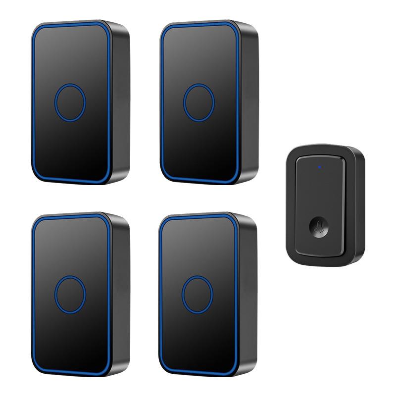 CACAZI A19 1-For-4 Battery Powered Waterproof Wireless Music Doorbell (1 Receiver + 4 Buttons, Black)  |  Wireless Doorbell Security & Surveillance Wireless Doorbell