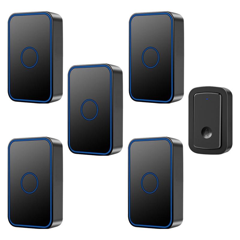 CACAZI A19 1-For-5 Battery Powered Waterproof Wireless Music Doorbell (1 Receiver + 5 Buttons, Black)  |  Wireless Doorbell Security & Surveillance Wireless Doorbell