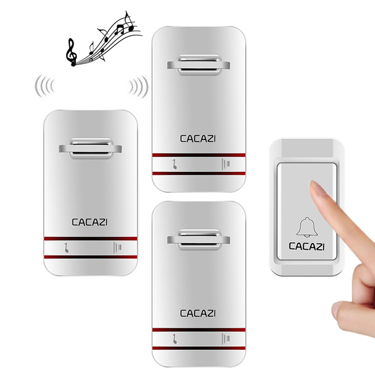 CACAZI V027G One Button Three Receivers Self-Powered Wireless Home Kinetic Electronic Doorbell – 1 Button 3 Receivers  |  Wireless Doorbell Security & Surveillance Wireless Doorbell