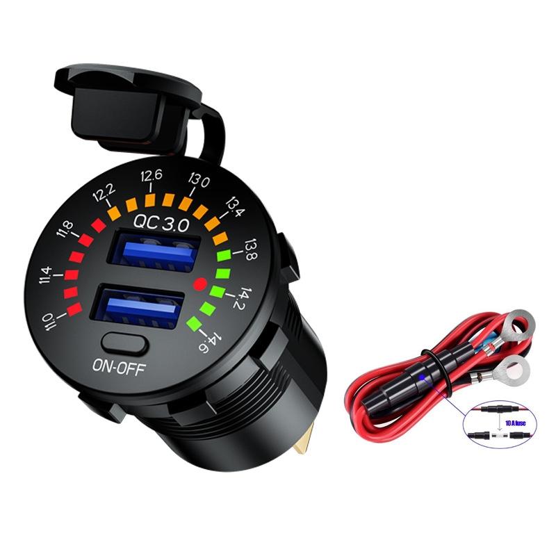 Car Motorcycle Ship Modified With Colorful Screen Display USB Dual QC3.0 Fast Charge Car Charger, Model: P20-A With 60cm Line  |  Car Charger Car Charger Car Charger