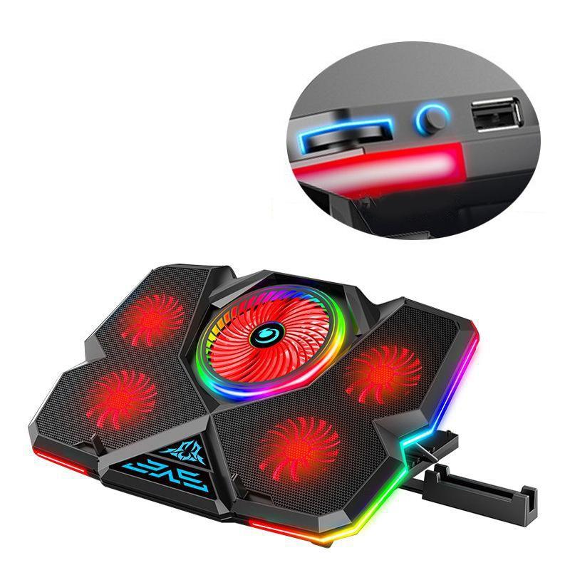 CoolCold 5V Speed Control Version Gaming Laptop Cooler Notebook Stand, Spec: Red 7 Colors – Dial Adjust 7 Colors Red  |  Cooling Pads Computer Accessories Cooling Pads