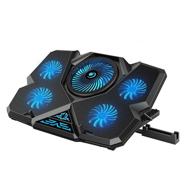 CoolCold Five Fans 2 USB Ports Laptop Cooler Gaming Notebook Cool Stand, Version: Basic Edition – Dial Adjust Basic Blue  |  Cooling Pads Computer Accessories Cooling Pads