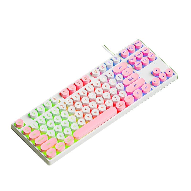 Dark Alien DK100 87 Keys Hot Plug-In Glowing Game Wired Mechanical Keyboard (Pink White)  |  Wired Keyboards Computer Accessories Wired Keyboards