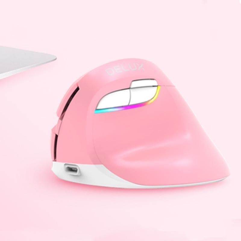 DELUX M618 Mini 2.4G Wireless 2400DPI USB Rechargeable Ergonomic Vertical Mouse (Pink)  |  Wireless Mice Computer Accessories Wireless Mice