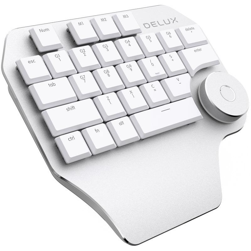 DELUX T11 29 Keys Single-Hand Keyboard Shortcut Key Speech Tool Flat Keyboard, Colour: Silver Gray  |  Wired Keyboards Computer Accessories Wired Keyboards