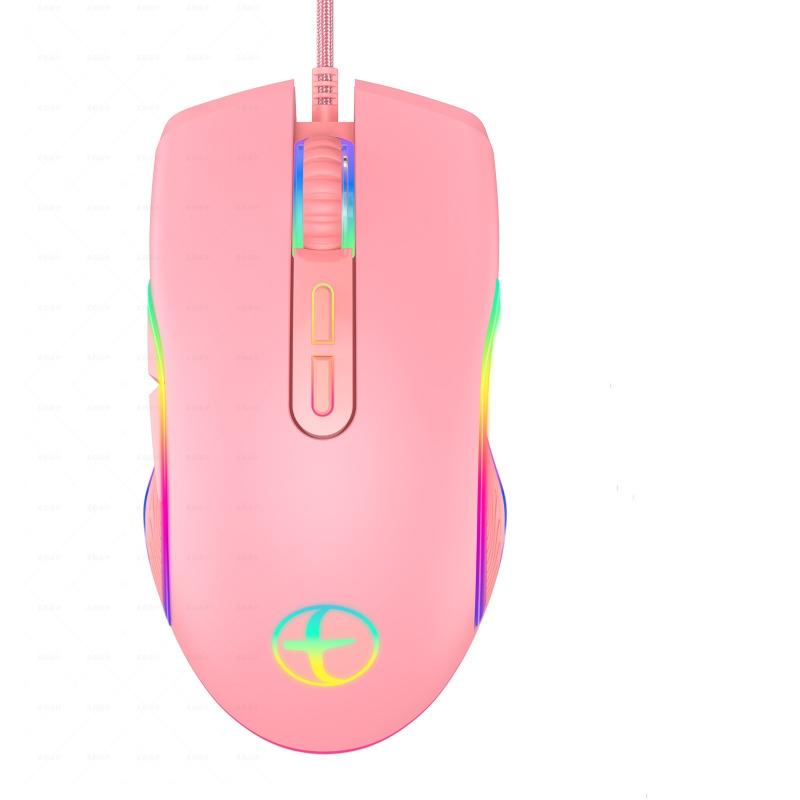 E32 7 Keys 3200 DPI Pink Girls RGB Glowing Wired Mouse Gaming Mouse, Interface: USB  |  Wired Mice Computer Accessories Wired Mice