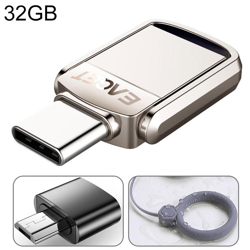 EAGET 32G USB 3.1 + USB-C Interface Metal Twister Flash U Disk, with Micro USB Adapter & Lanyard  |  USB Flash Memory Computer Accessories USB Flash Memory