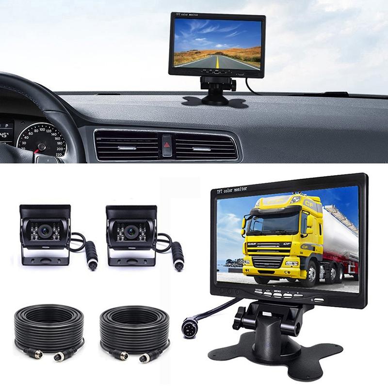 F0505 7 inch HD Car Dual Camera Rearview Mirror Monitor, with 2 x 10m Cable  |  Rear View Cameras Car Electronics Rear View Cameras