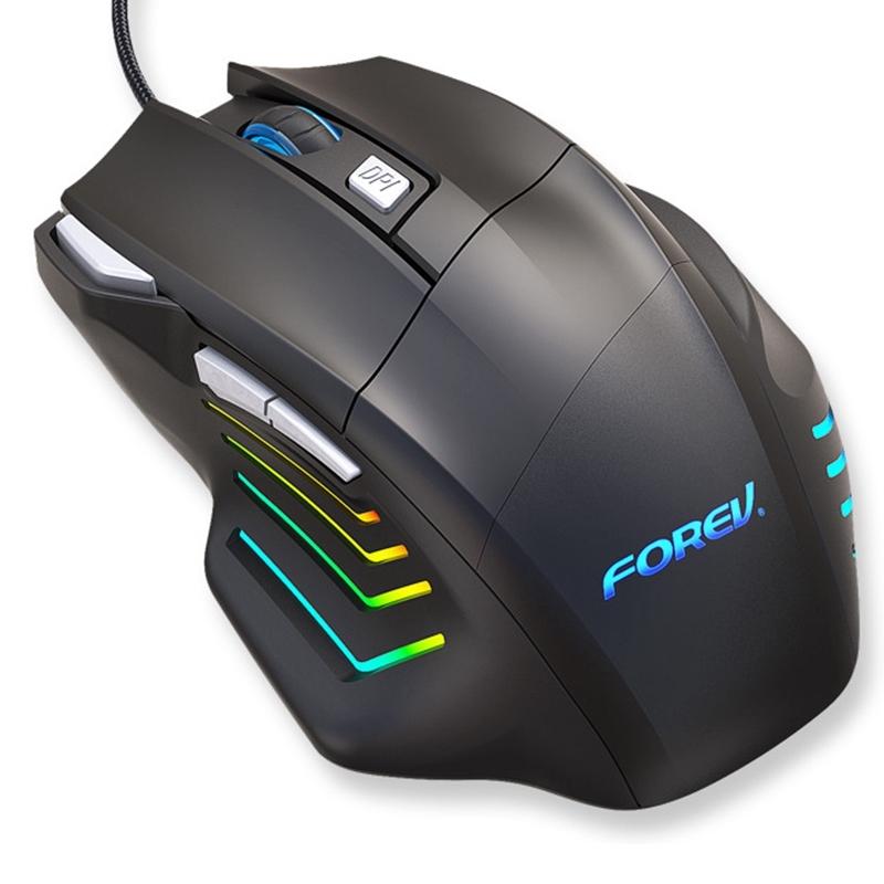 FOREV FV-X7 3200dpi Wired Mechanical Gaming RGB Lighted Mouse (Black)  |  Wired Mice Computer Accessories Wired Mice