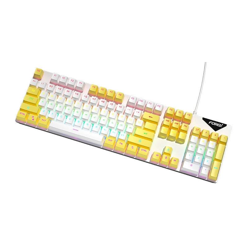 FOREV FVQ302 Mixed Color Wired Mechanical Gaming Illuminated Keyboard (White Yellow)  |  Wired Keyboards Computer Accessories Wired Keyboards