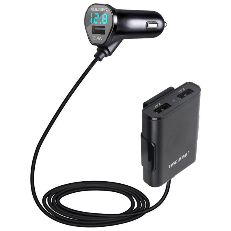 HSC-600D 3USB 7.2AMP DC 5V 2.4A and 4.8A 3-Port Passenger Car Charger Mounted Before and After Charging with Voltage, Cable Length: 1.8m  |  Car Charger Car Charger Car Charger