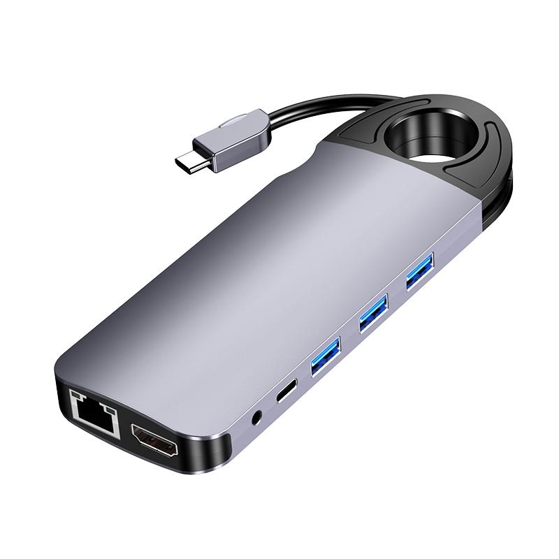 HW-TC28 10 In 1 USB 3.0 x3 + HDMI + VGA + SD + TF + PD + Ethernet Port + 3.5mm Port Multi-function Type-C / USB-C HUB Docking Station (Grey)  |  USB Hubs Computer Accessories USB Hubs