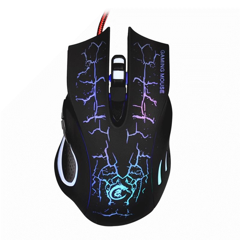 HXSJ A888B 6-keys Crackle Colorful Lighting Wired Gaming Mouse (Black) – A888B Black  |  Wired Mice Computer Accessories Wired Mice