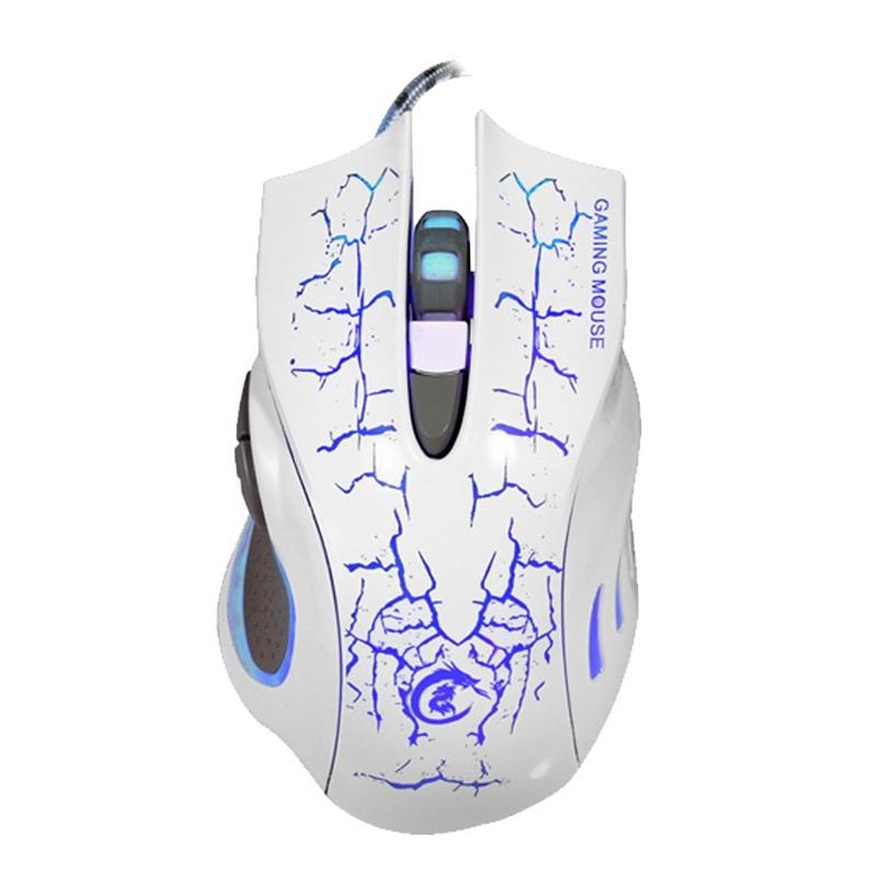 HXSJ A888B 6-keys Crackle Colorful Lighting Wired Gaming Mouse (White) – A888B White  |  Wired Mice Computer Accessories Wired Mice