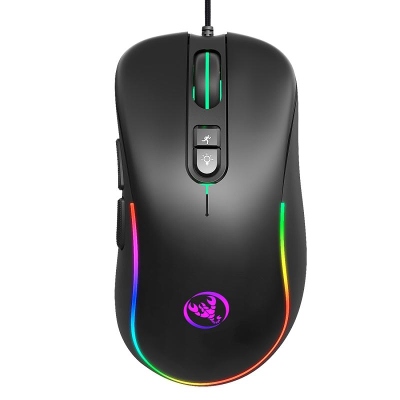 HXSJ J300 7 Keys RGB Lighting Programmable Gaming Wired Mouse (Black)  |  Wired Mice Computer Accessories Wired Mice