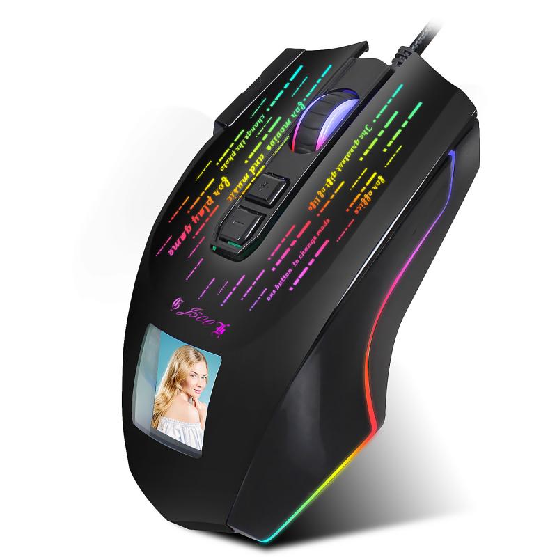 HXSJ J500 Personalized Photo Display Ergonomic Gaming USB Optical Mouse for PC Gamers Office Home (10000DPI, Macro Programming, 9 RGB Backlit)  |  Mouse & Keyboard Computer Accessories Mouse & Keyboard