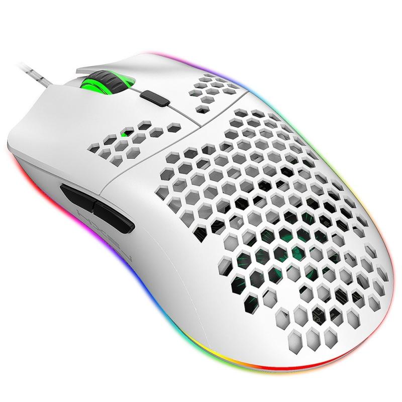 HXSJ J900 Honeycomb Hollow Shaped Ergonomic USB Gaming RGB Wired Mouse with 6 Adjustable DPI – White  |  Mouse & Keyboard Computer Accessories Mouse & Keyboard