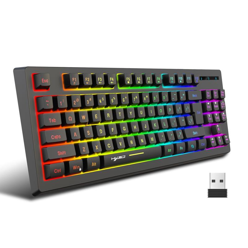 HXSJ L100 87 Keys RGB Backlit Film 2.4G Wireless Keyboard (Black)  |  Wireless Keyboards Computer Accessories Wireless Keyboards