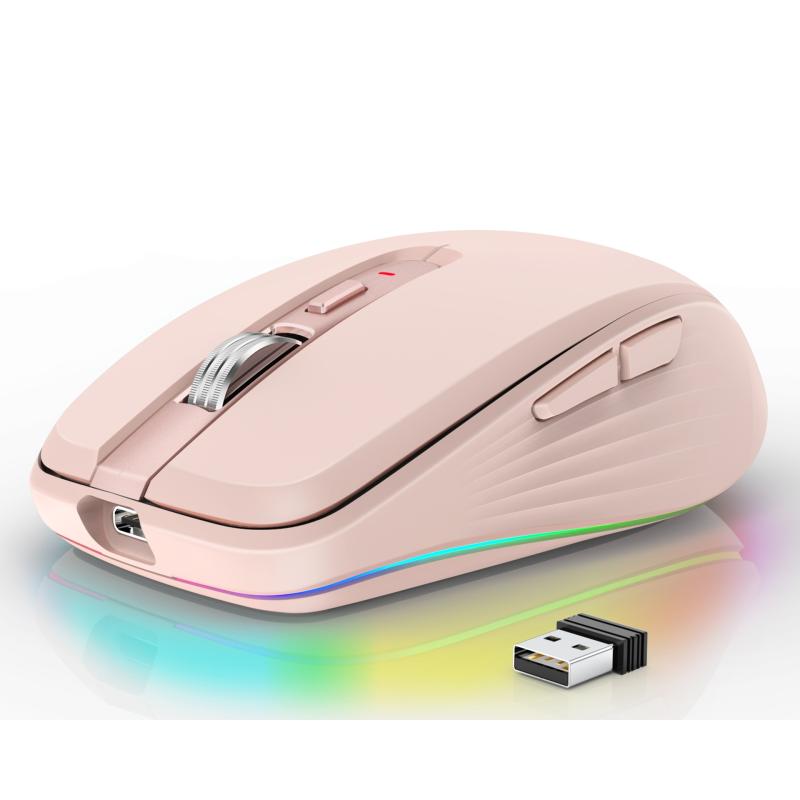 HXSJ M303 2400DPI Dual Mode 2.4GHz + Bluetooth 5.1 Wireless Mouse (Pink)  |  Wireless Mice Computer Accessories Wireless Mice