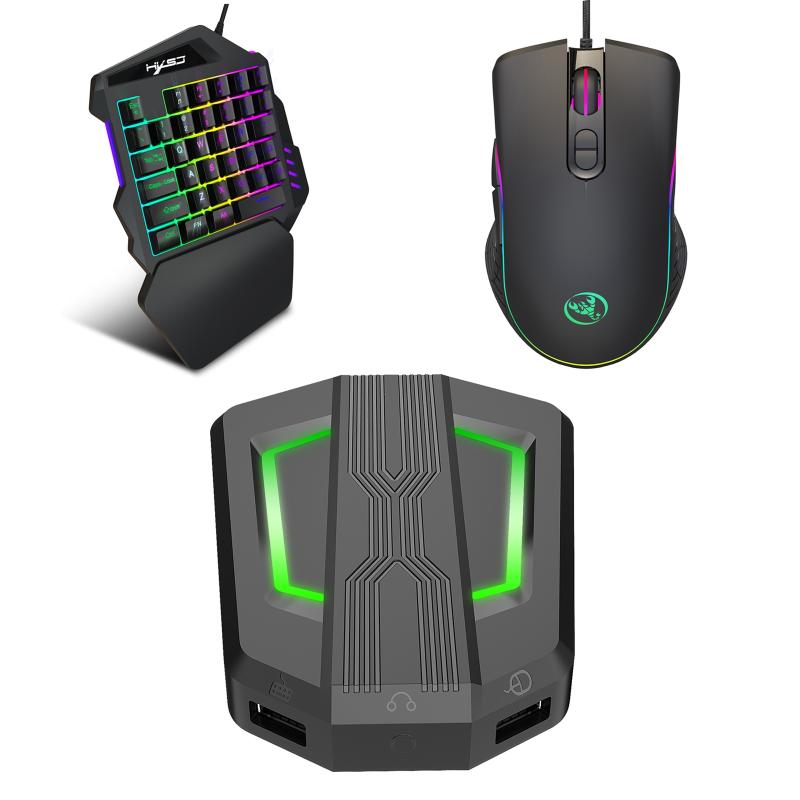 HXSJ P6+V100+A867 Keyboard Mouse Converter + One-handed Keyboard + RGB Gaming Mouse Set  |  Wired Mice Computer Accessories Wired Mice